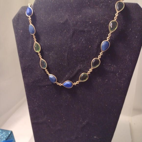 Carolee New York Blue Lápiz Jade SEMI-PRECIOUS Stones NECKLACE and BRACELET Set - Picture 2 of 9
